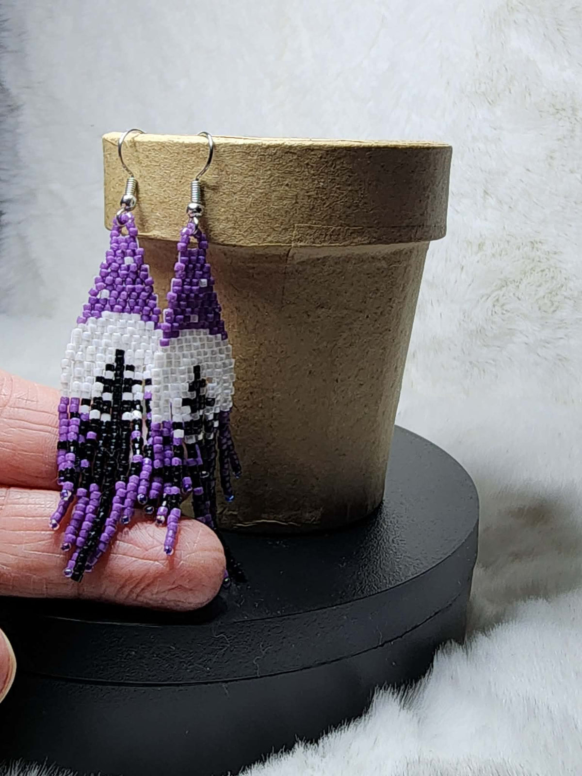 Moon and Tree glass Miyuki fringe earrings
