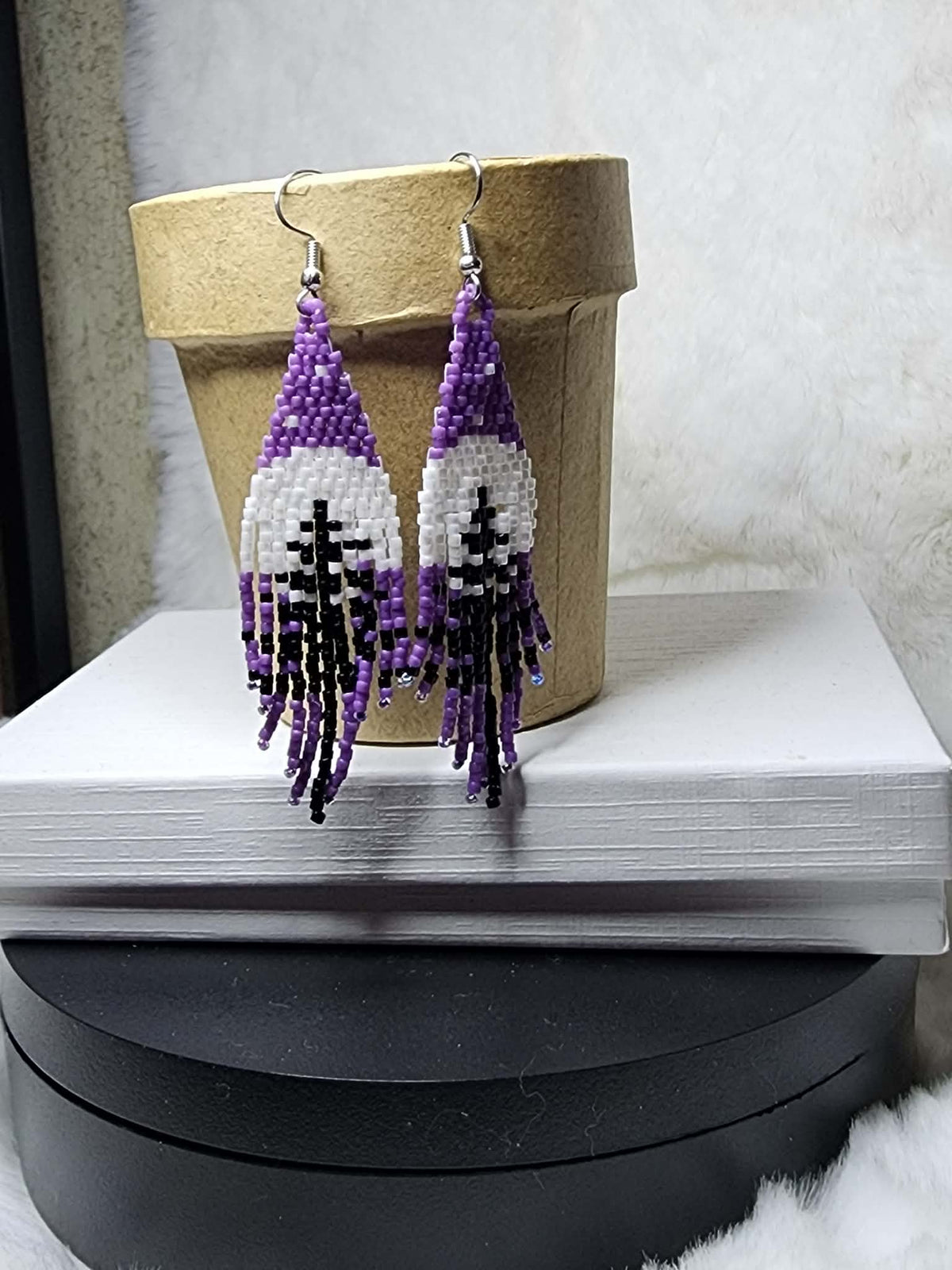 Moon and Tree glass Miyuki fringe earrings