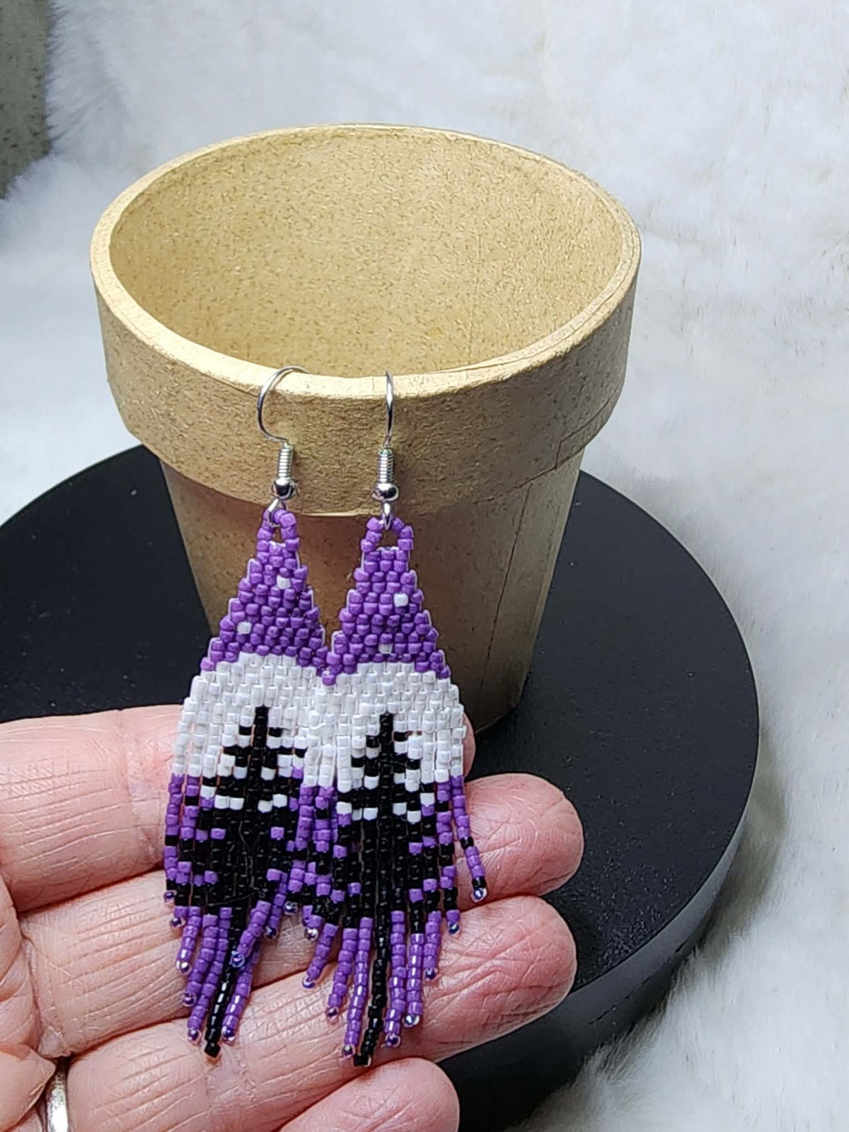 Moon and Tree glass Miyuki fringe earrings