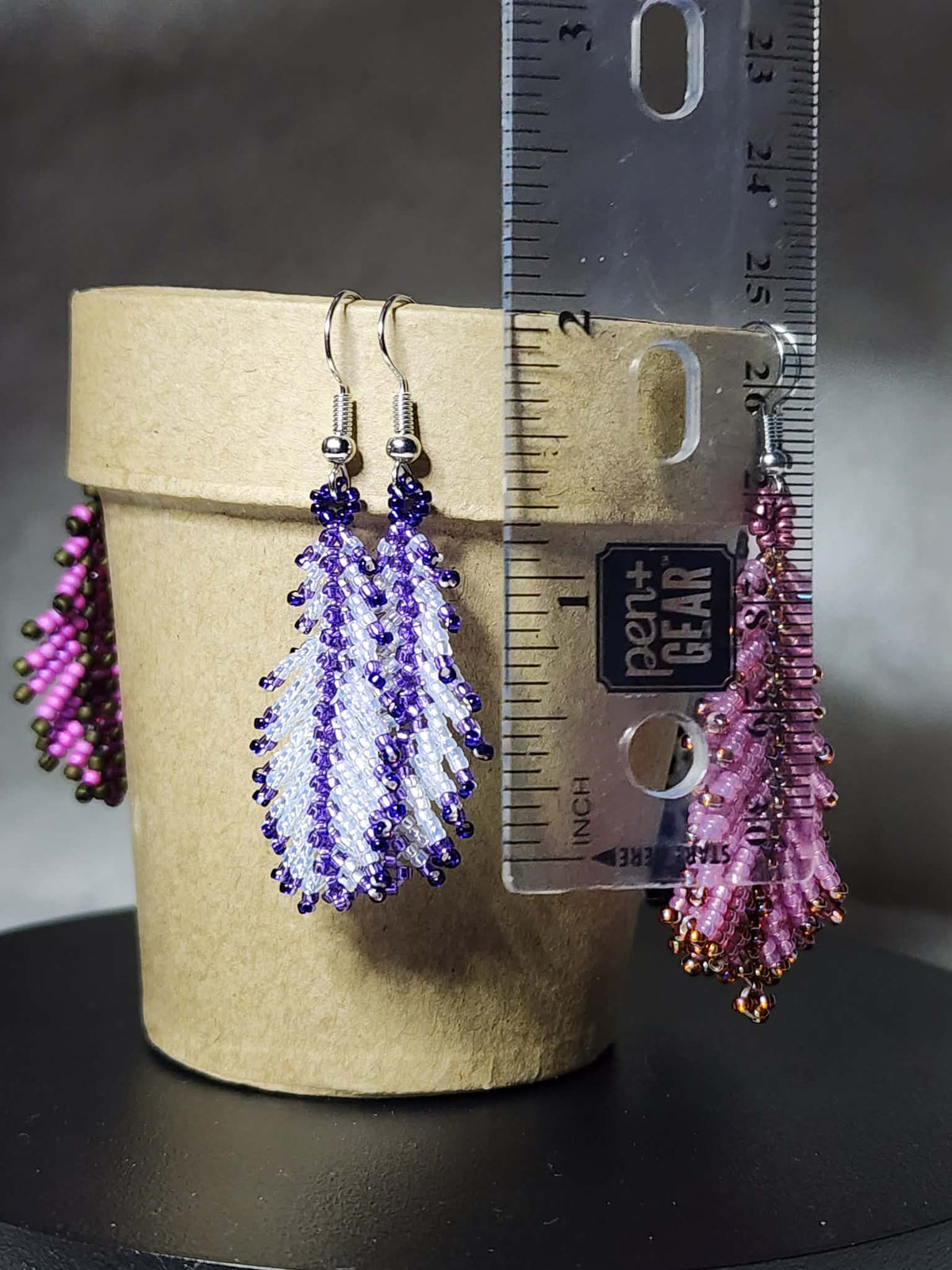 Delicate Purple and White Feather Fringe earrings