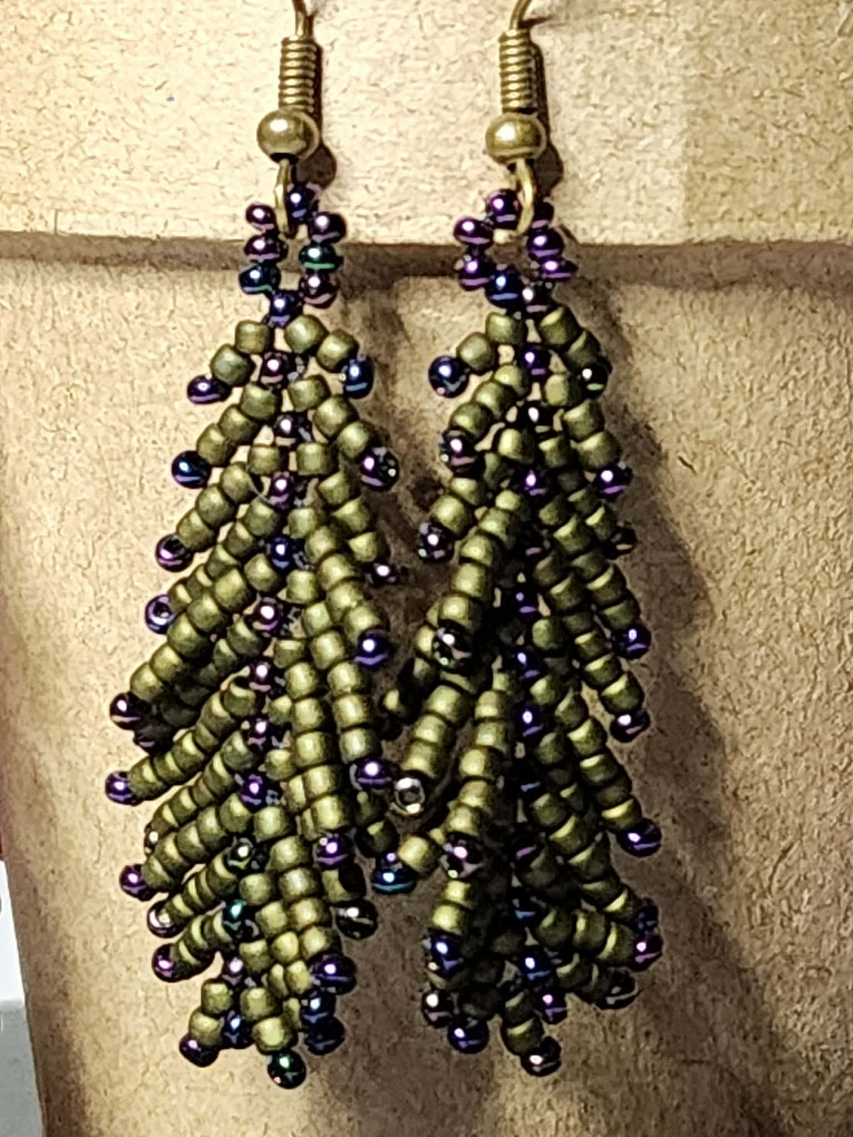Army Green Feather Fringe Earrings