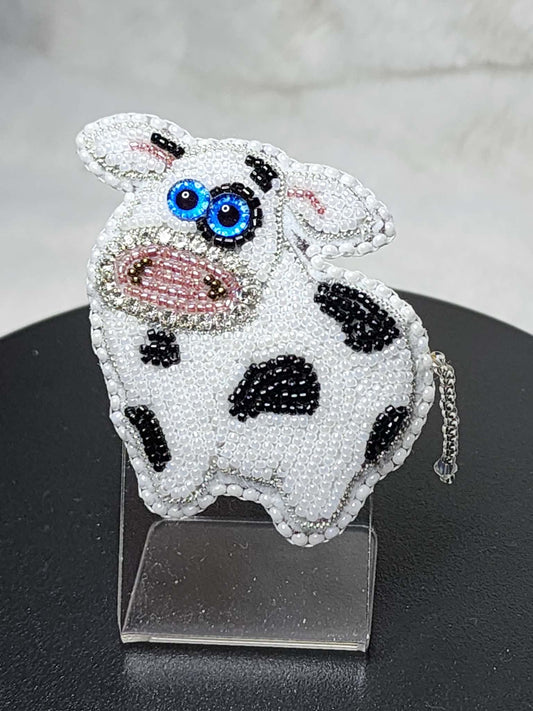 Cute Black and White Cow Brooch