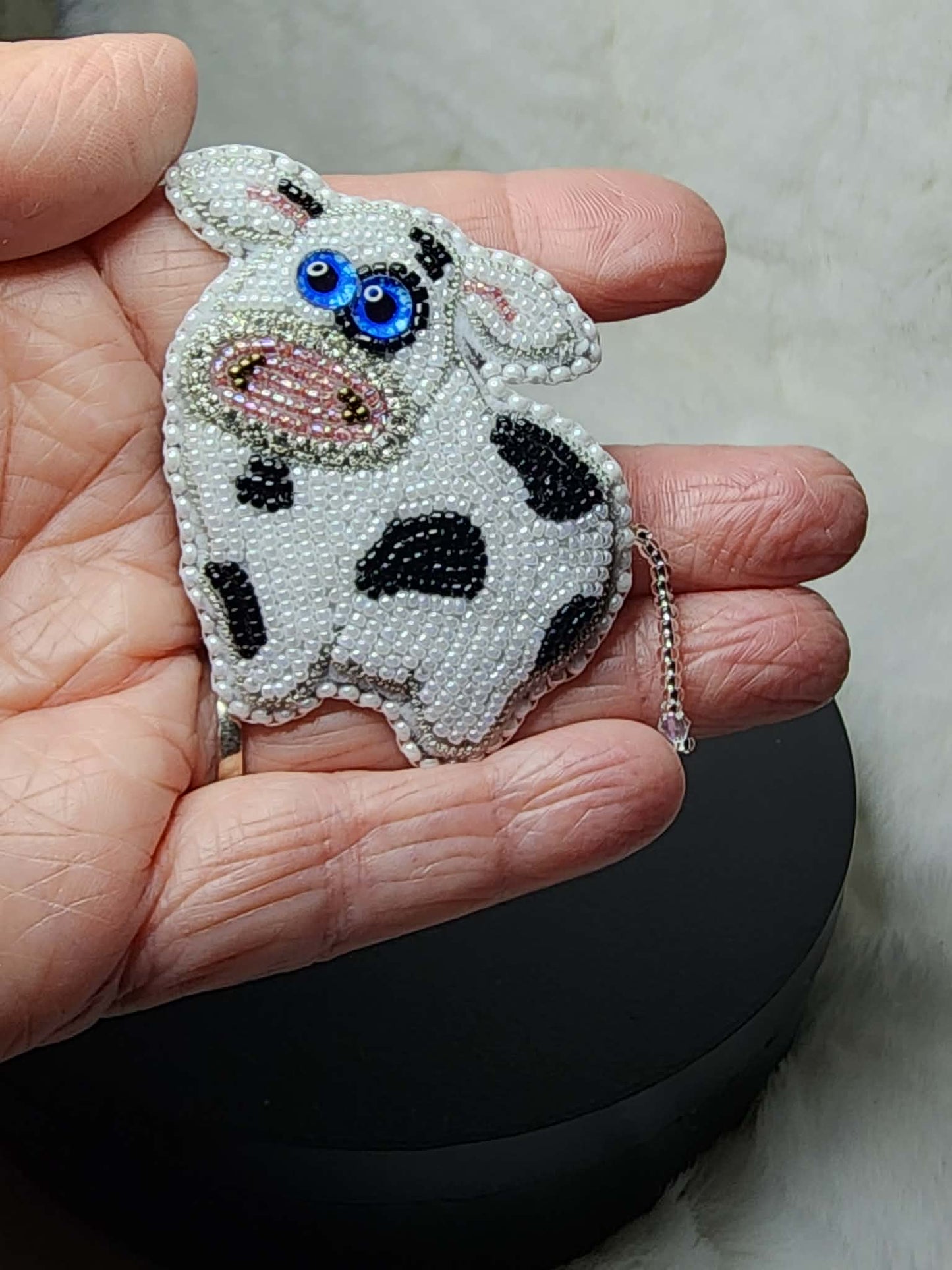 Cute Black and White Cow Brooch