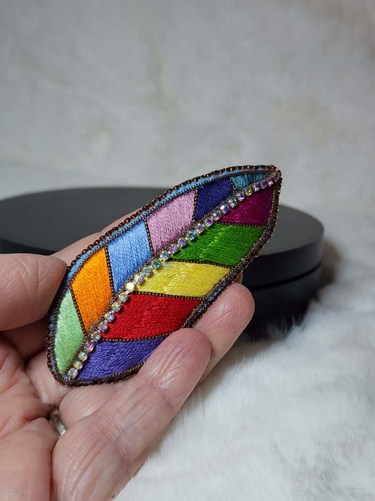 Embroidered Multicolor Feather Barette
