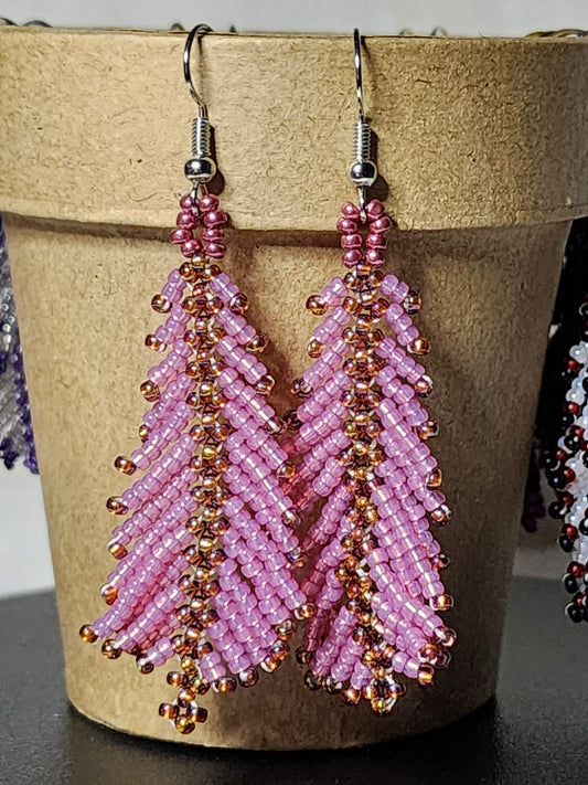 Pink Feather Fringe Earrings