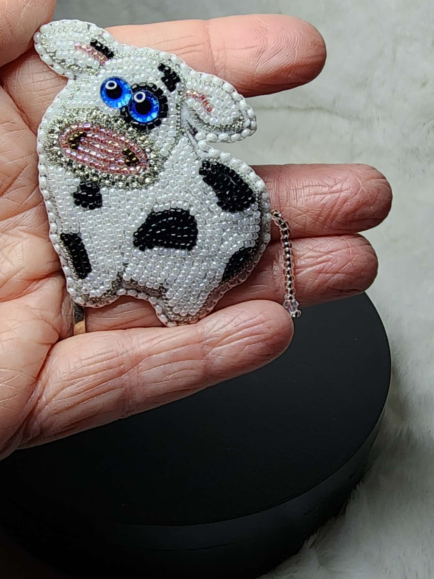 Cute Black and White Cow Brooch