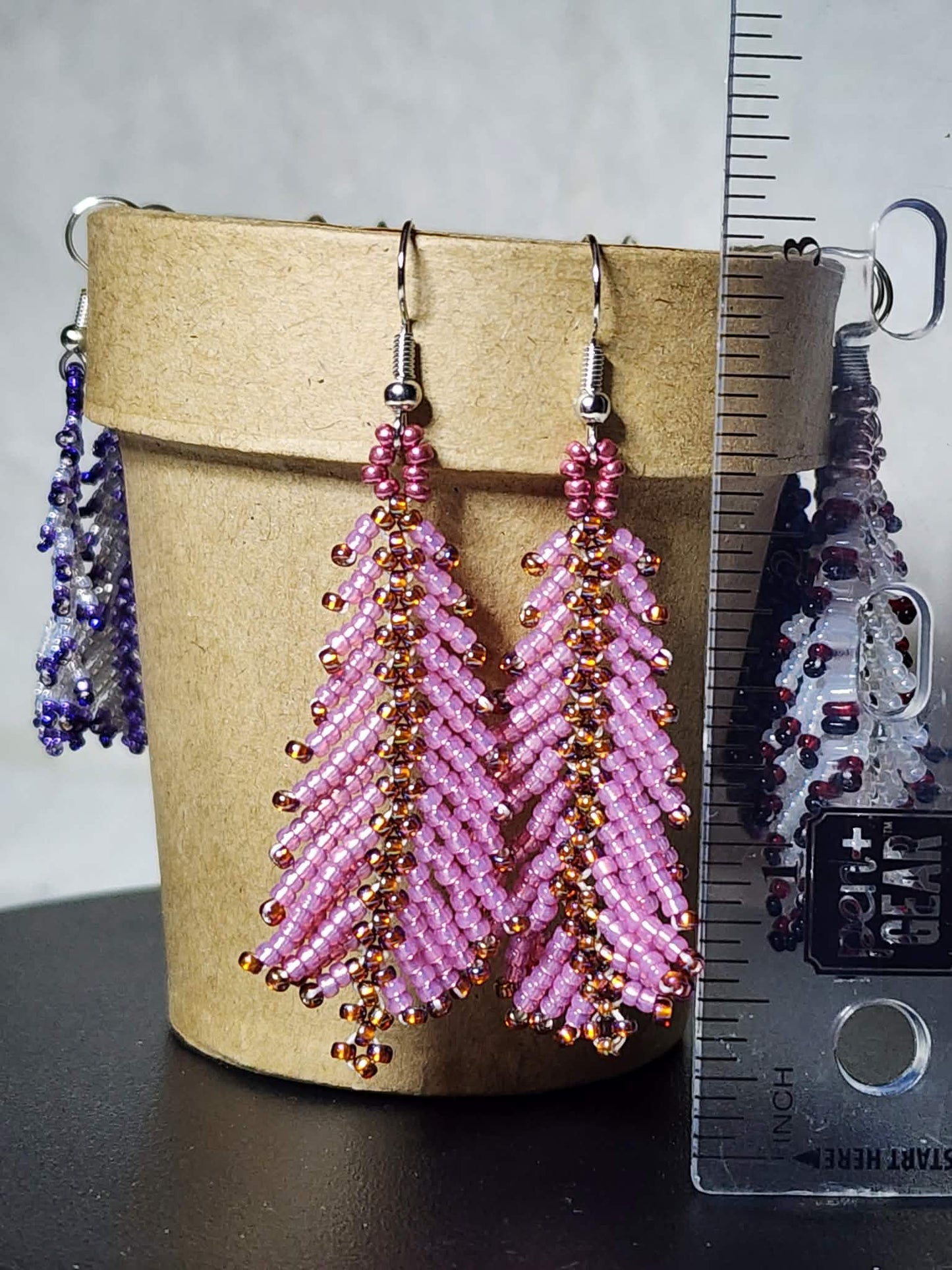 Pink Feather Fringe Earrings